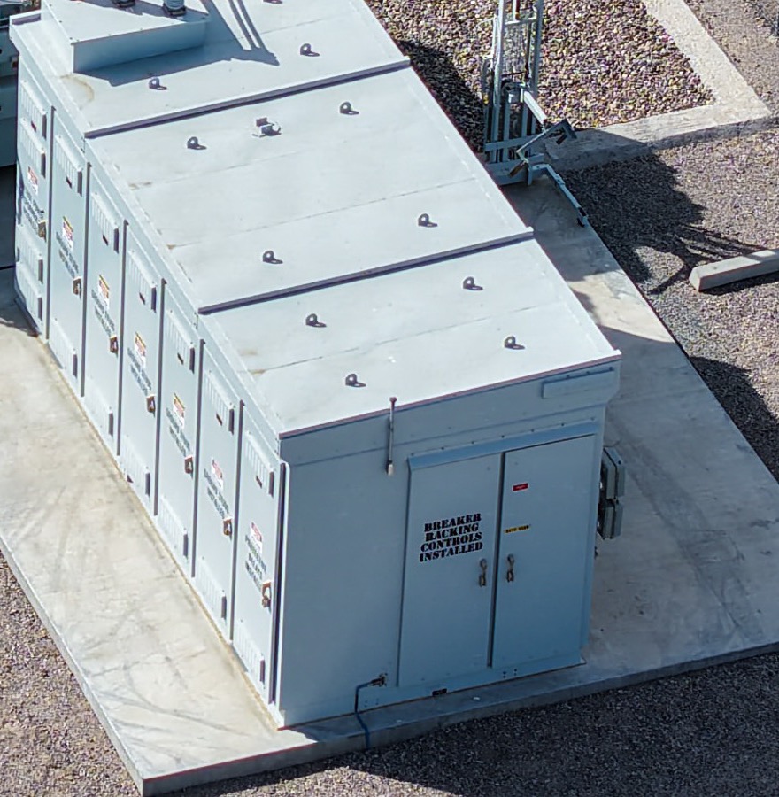 Prefabricated eHouse power enclosure installed in a substation yard